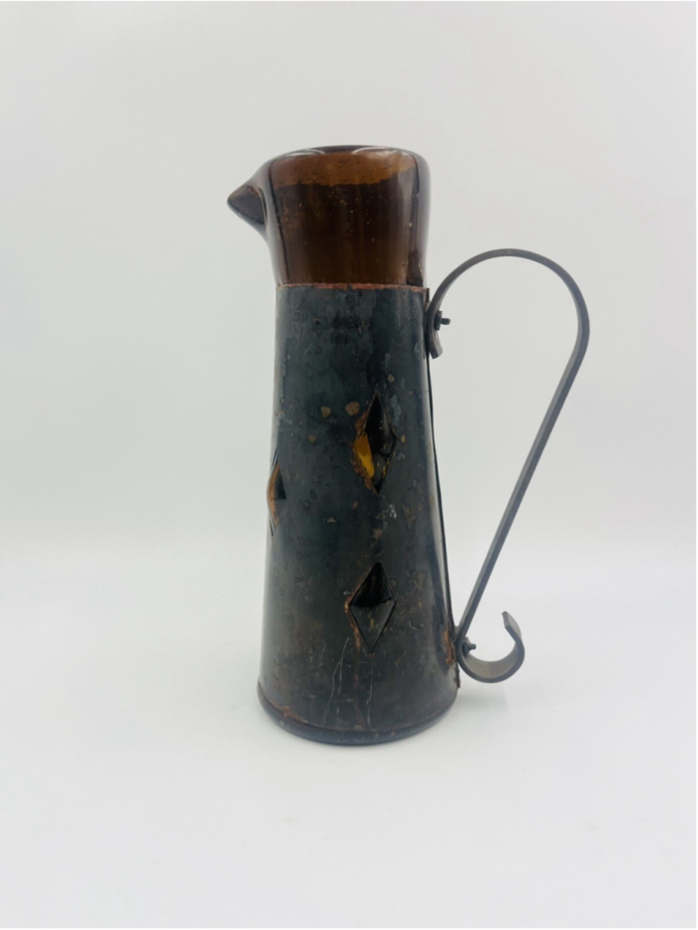 Brutalist Caged Imprisoned Glass Pitcher Jug Felipe Derflingher 1960s Mex 10.5”